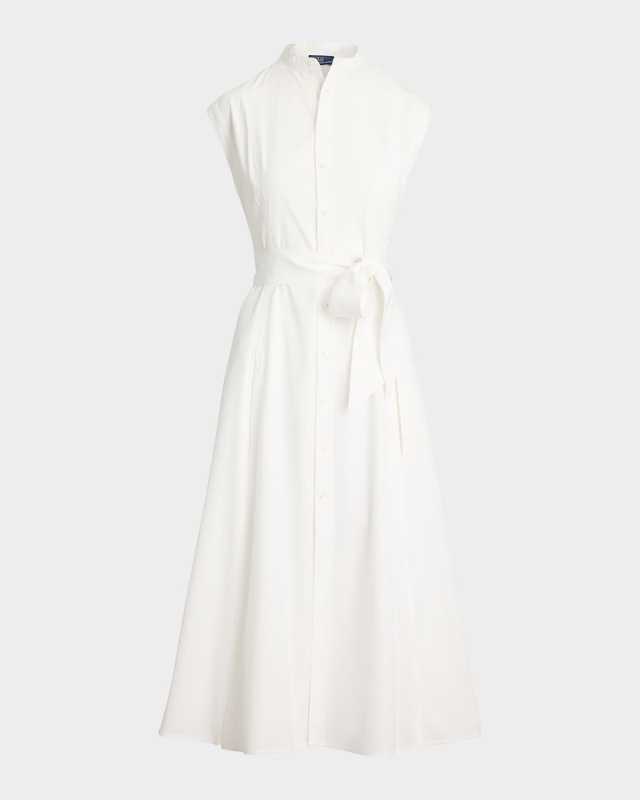 Belted Cotton Sleeveless A-Line Dress